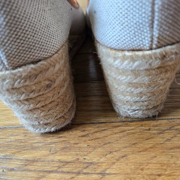 Coach Ireena Espadrilles Wedge Canvas Beige Monogram Bow Shoes Size 9 - Picture 7 of 14